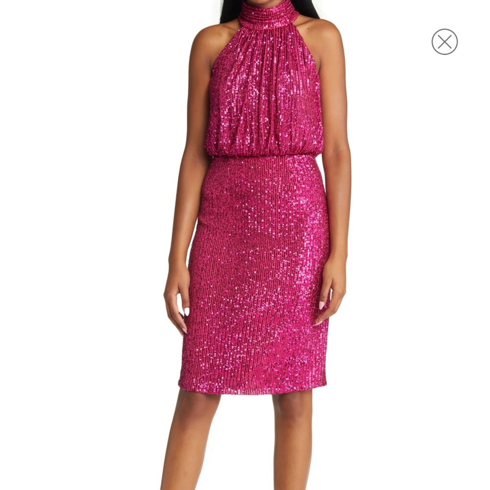 Eliza J Hot Pink Sequin Halter Sheath Dress